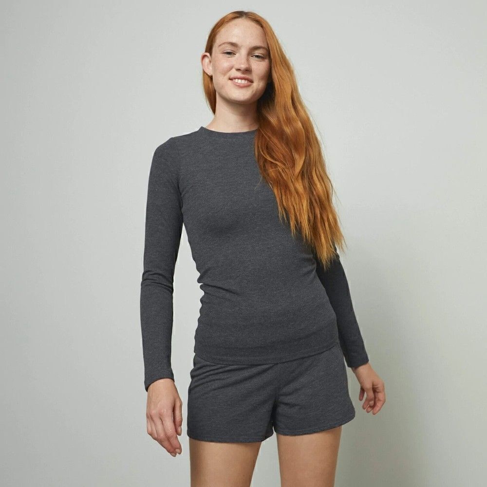 Lunya Restore Short Set 2 pc Long Sleeve Mercurial Gray Heather